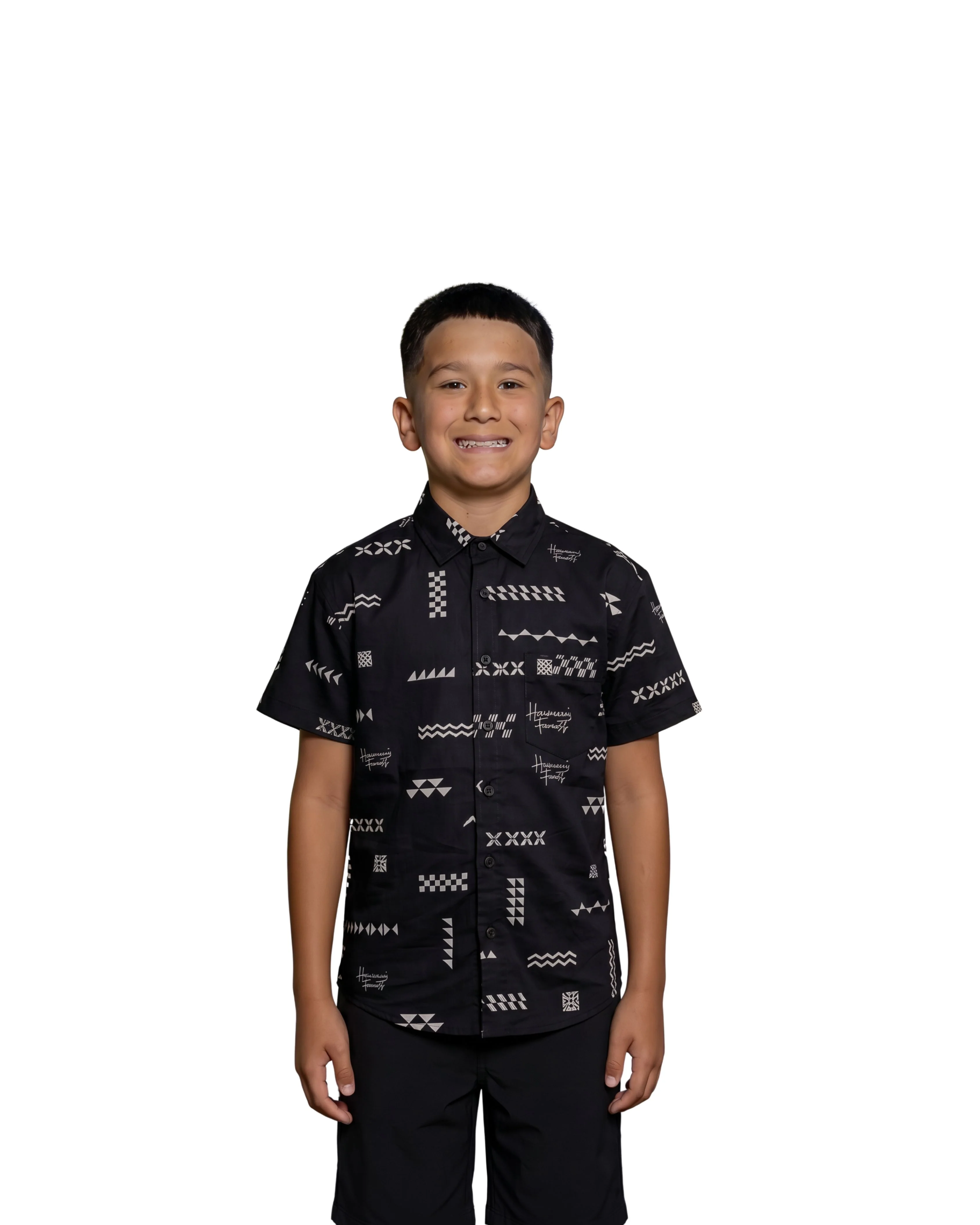 ʻANO KĀPALA KEIKI BLACK & WHITE ALOHA SHIRT
