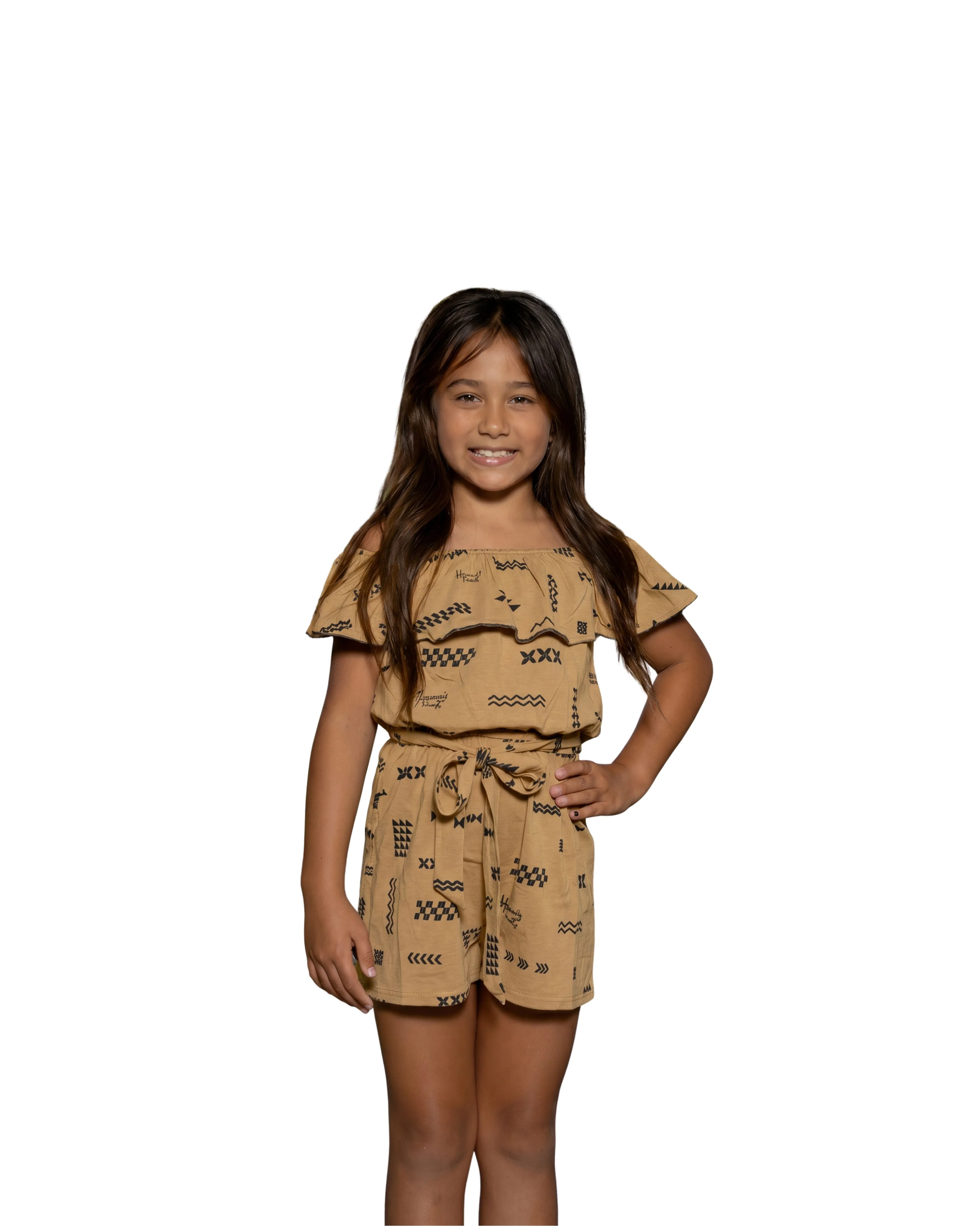 ʻANO KĀPALA KEIKI TAUPE & BLACK O-T-S ROMPER