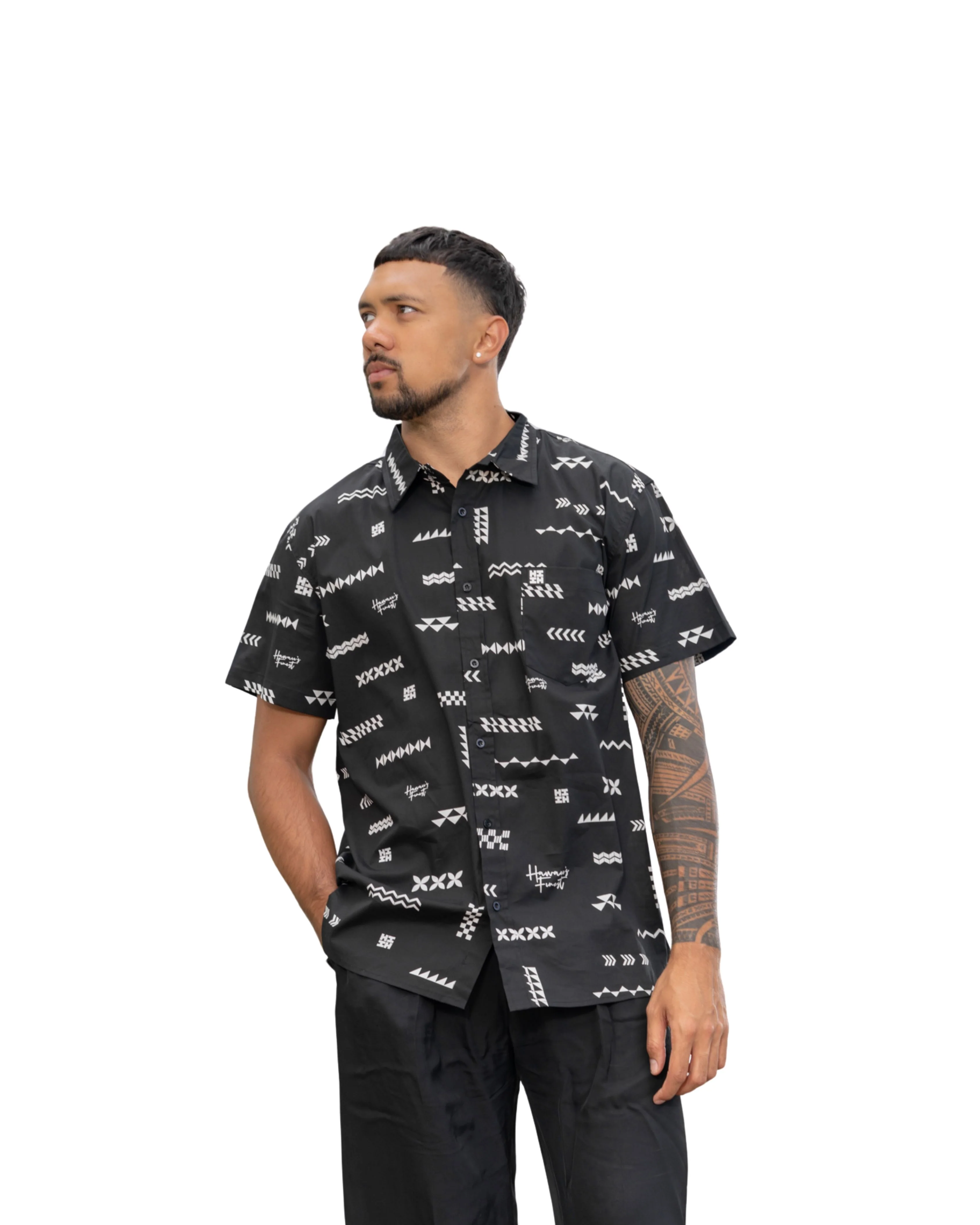 ʻANO KĀPALA MEN'S BLACK & WHITE ALOHA SHIRT