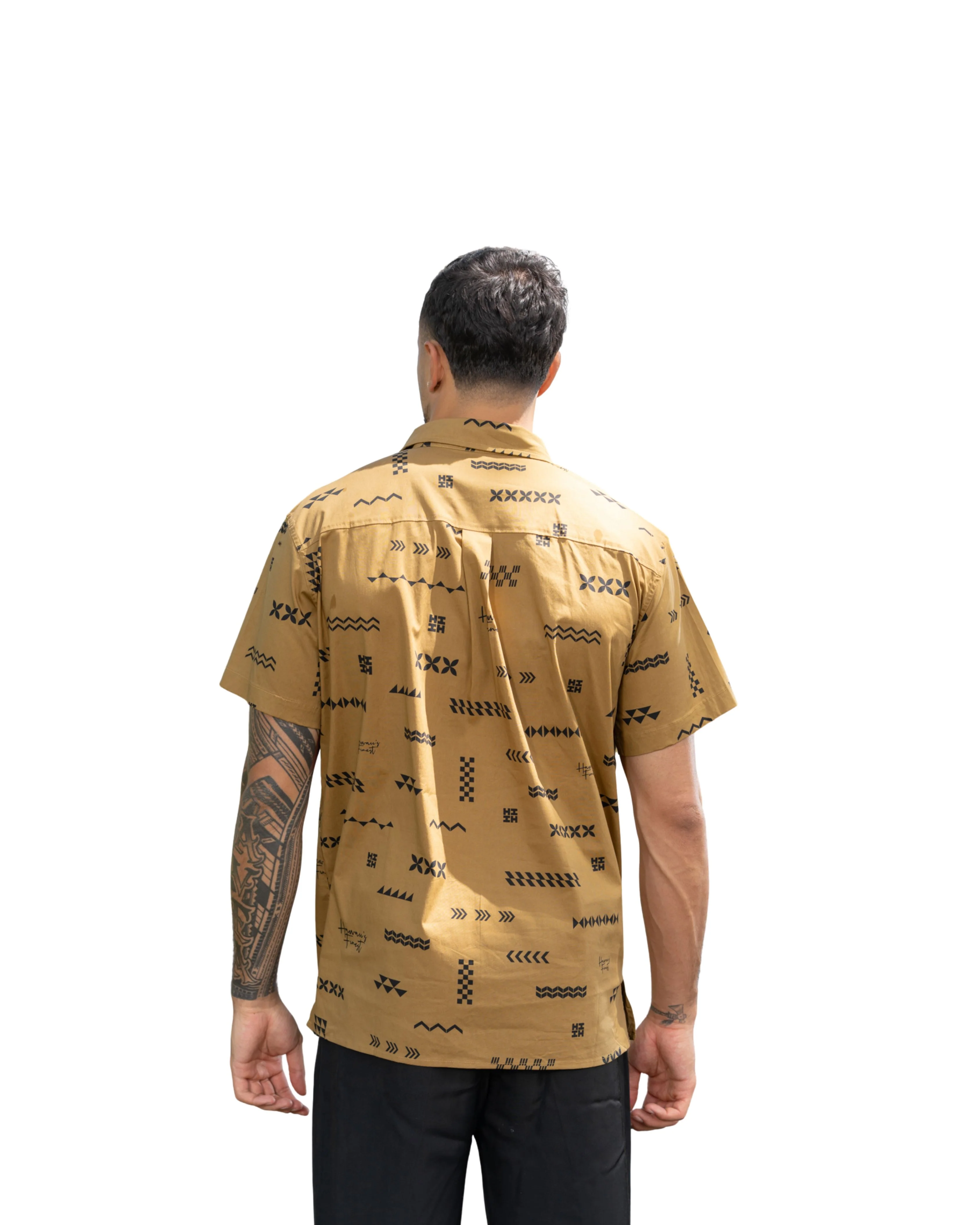 ʻANO KĀPALA MEN'S TAUPE & BLACK ALOHA SHIRT - Image 2