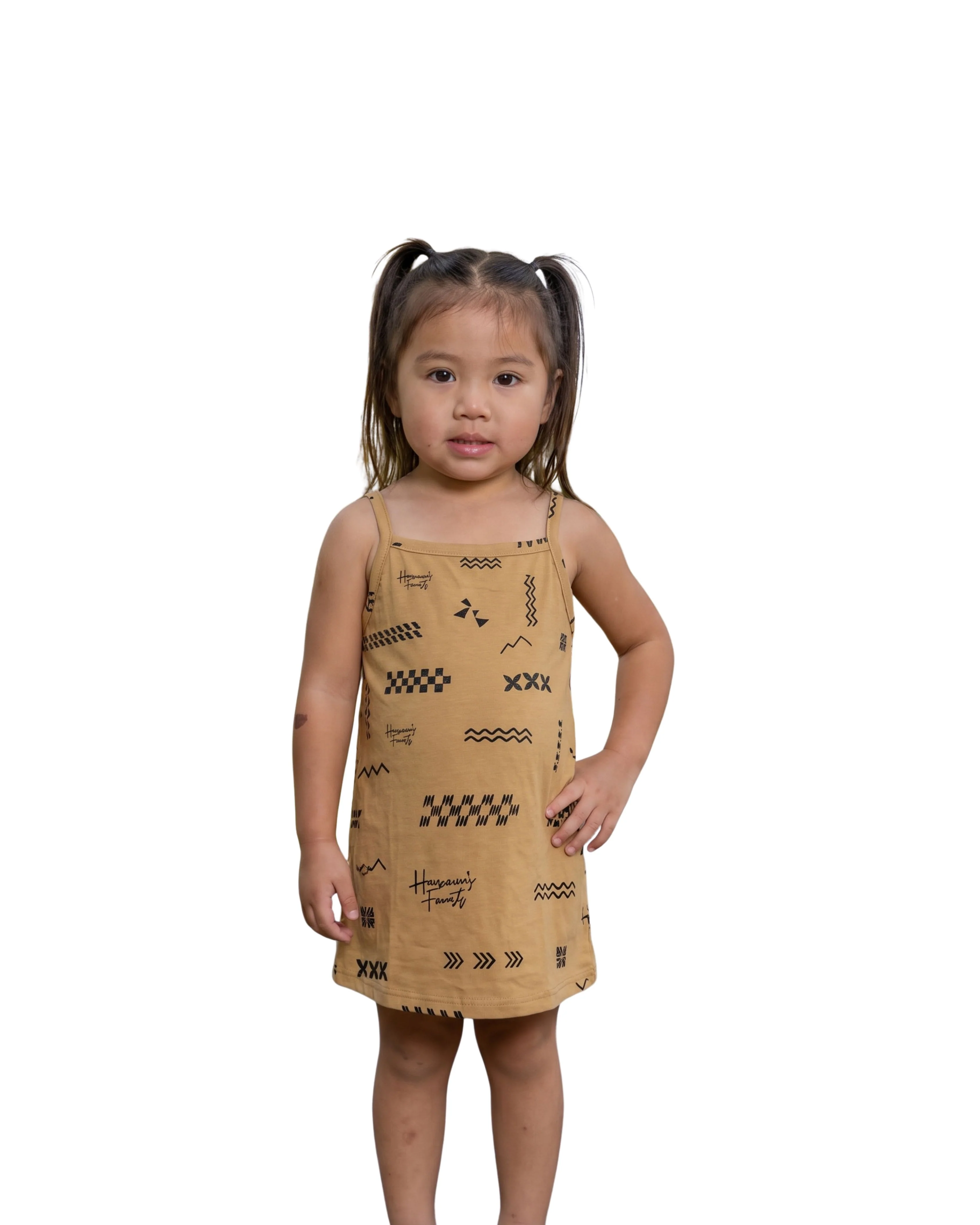 ʻANO KĀPALA PĒPĒ TAUPE & BLACK CAMI DRESS