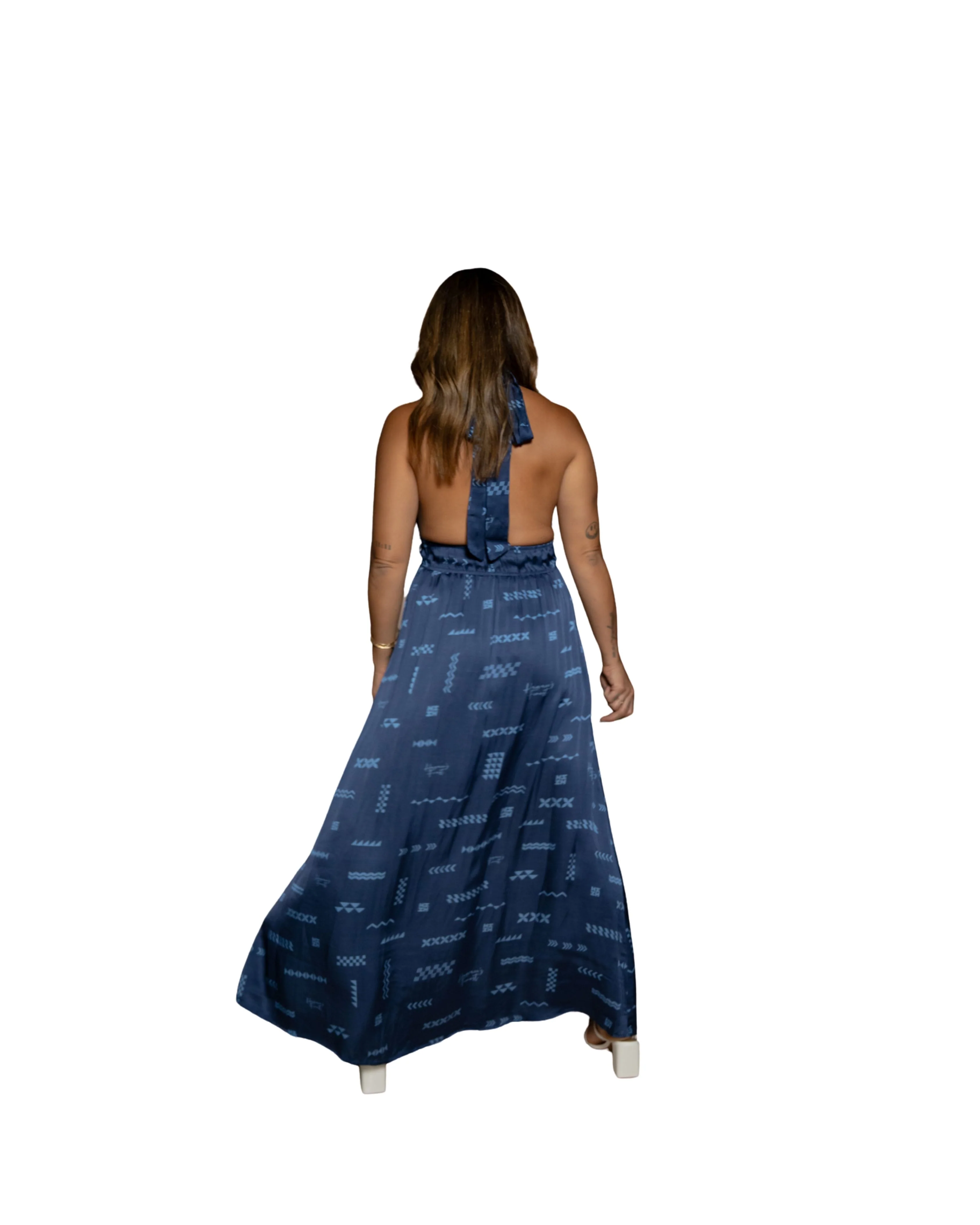 ʻANO KĀPALA WOMEN'S BLUE HALTER LONG DRESS - Image 2