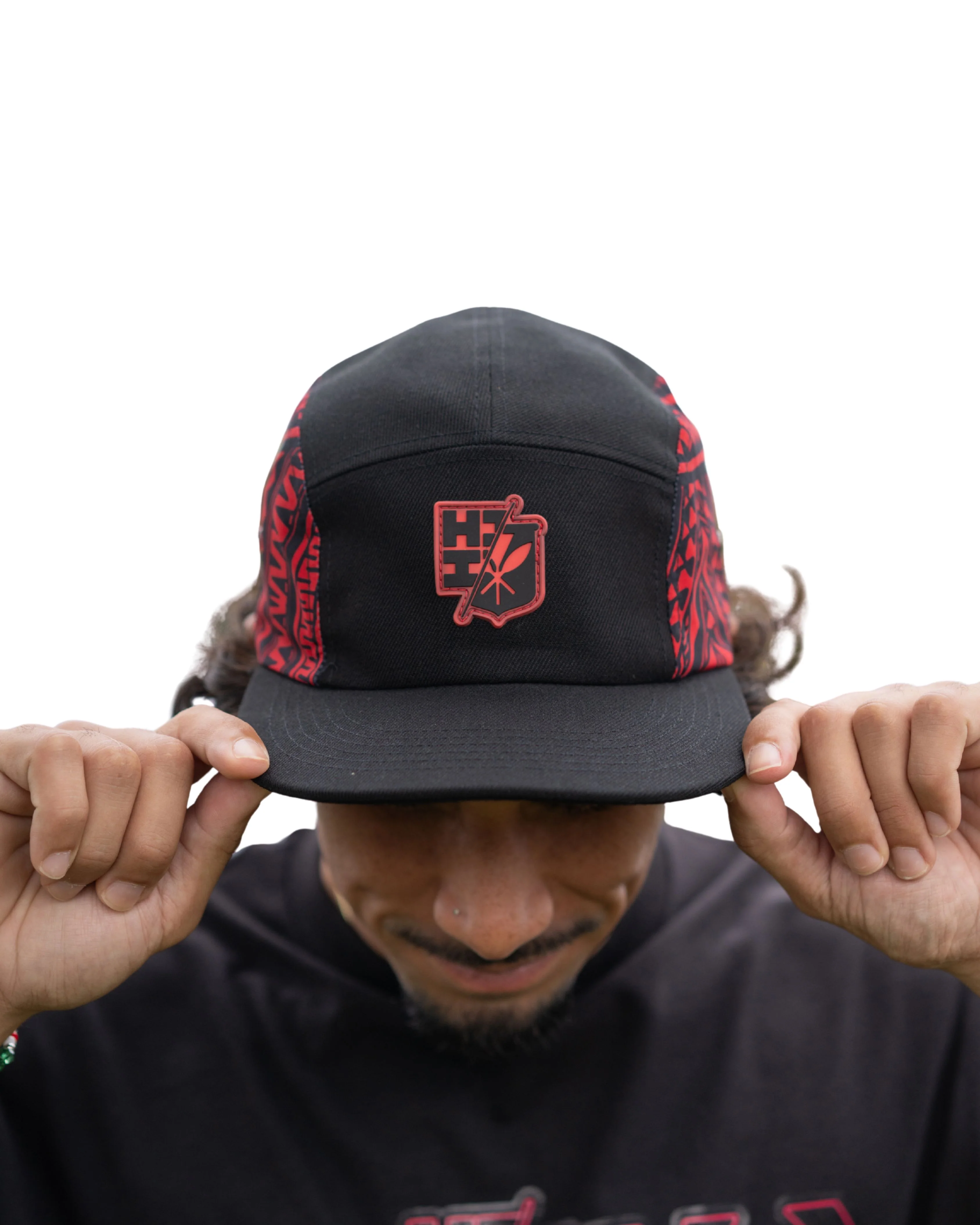BLACK & RED TRIBAL 5-PANEL HAT