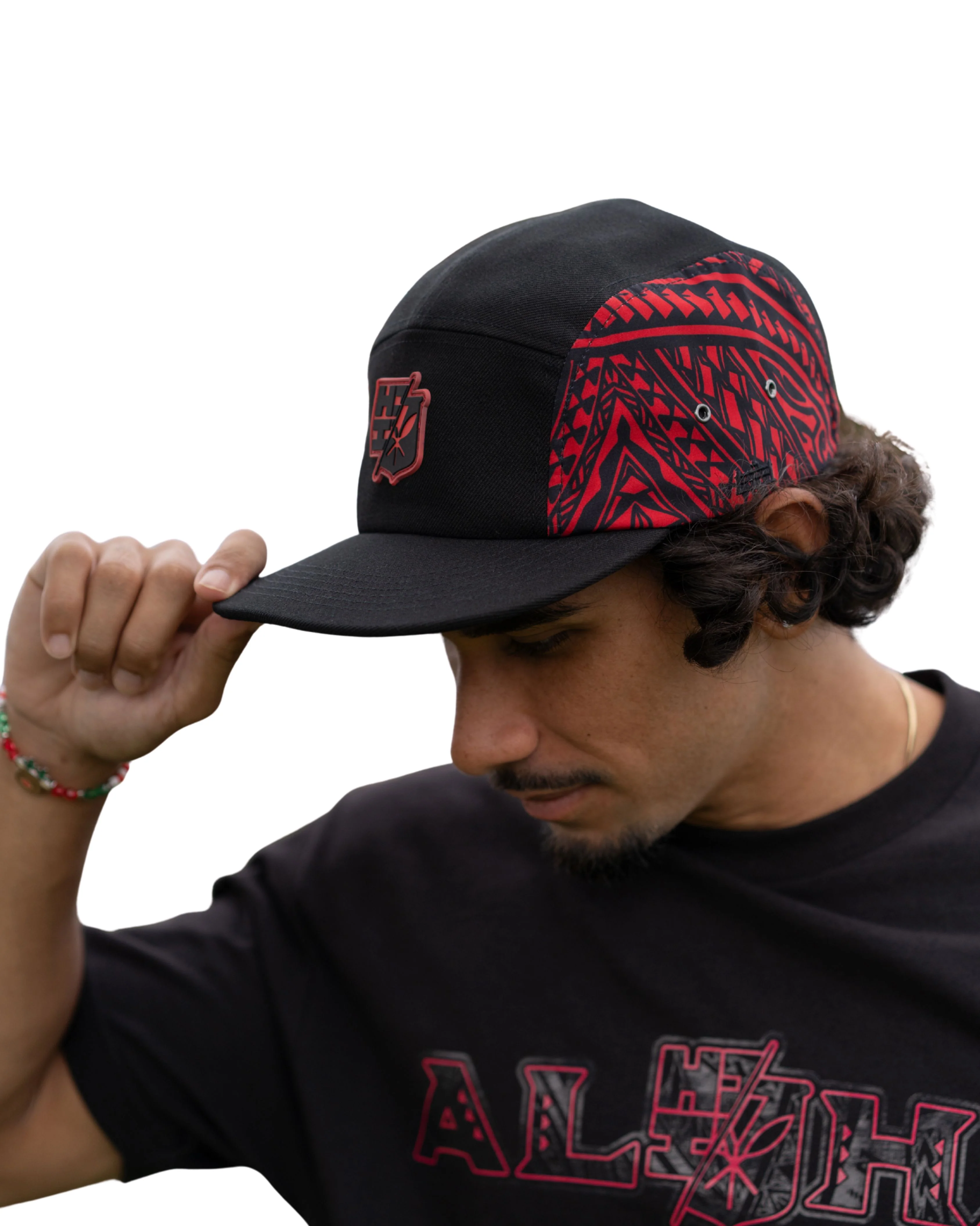 BLACK & RED TRIBAL 5-PANEL HAT - Image 2