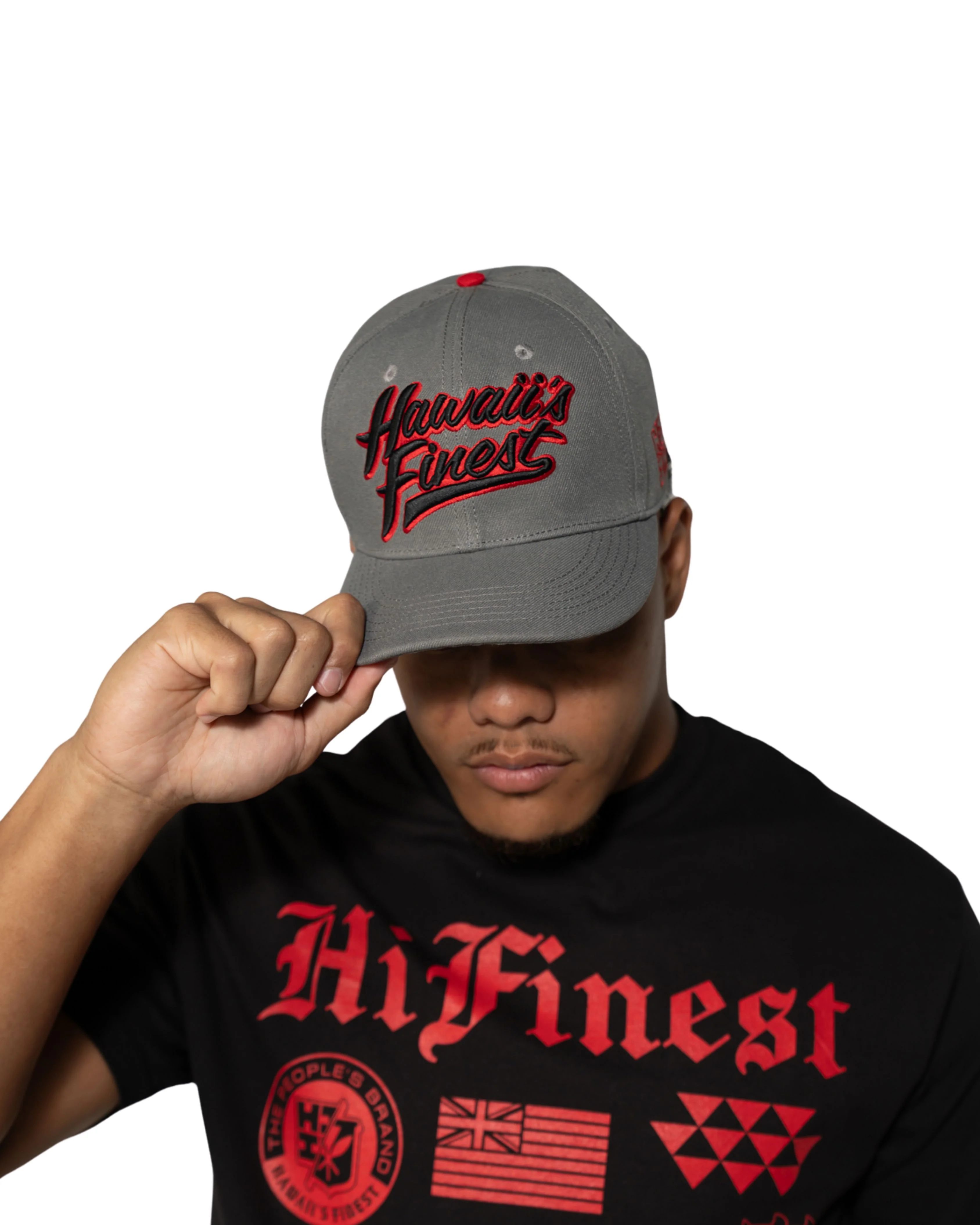 GRAY & RED SCRIPT HAT
