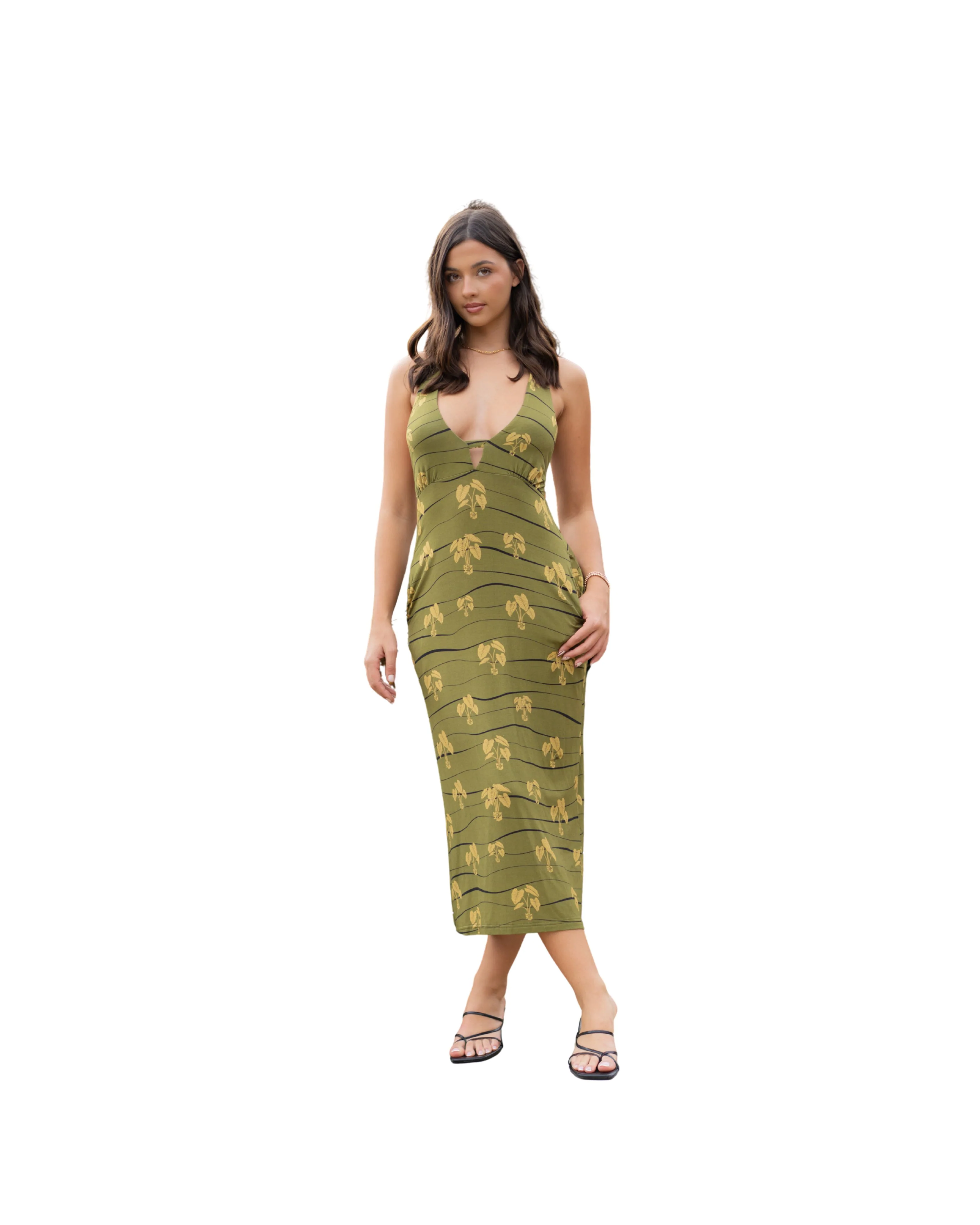 HĀLOA WOMEN'S OLIVE HALTER DRESS