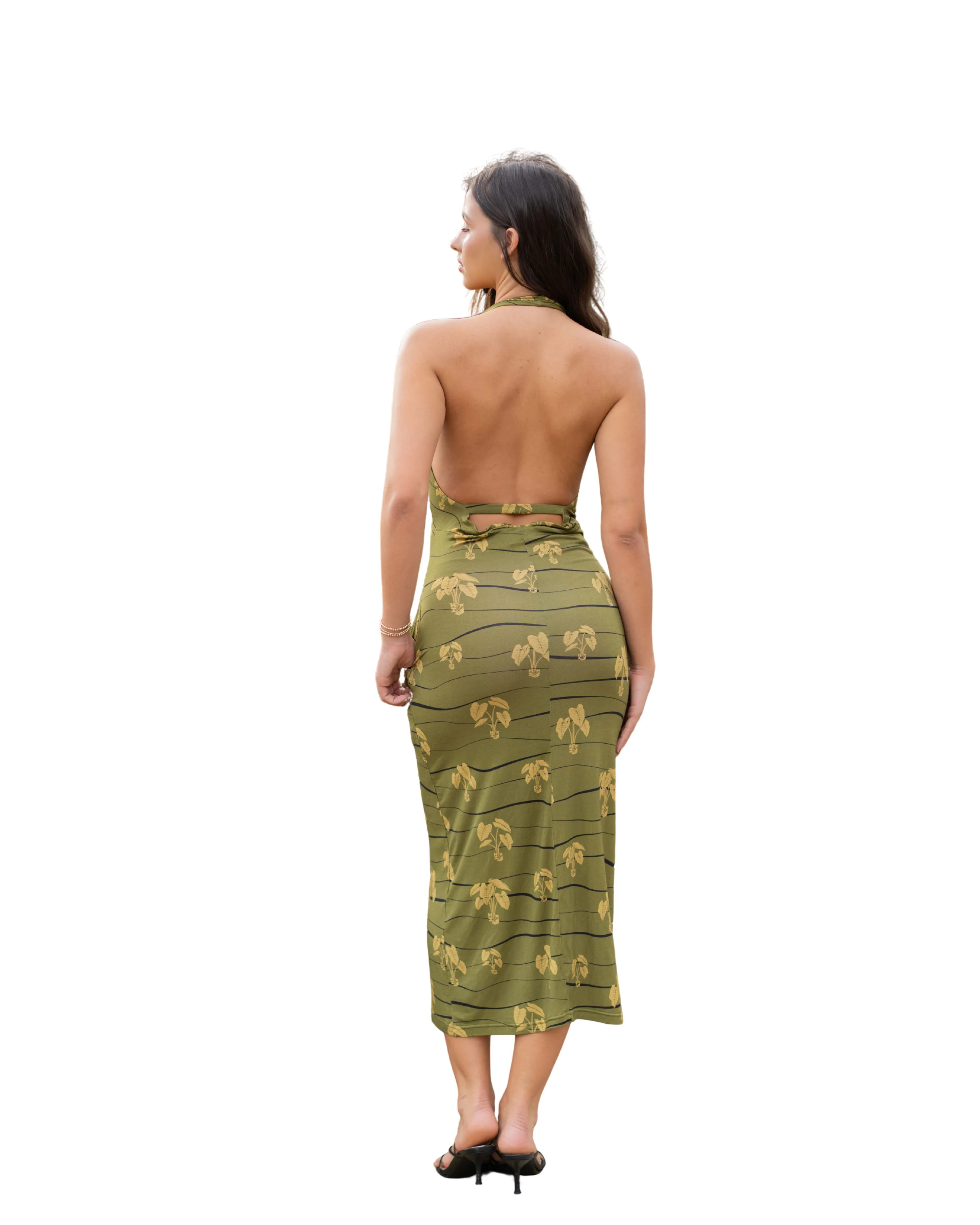 HĀLOA WOMEN'S OLIVE HALTER DRESS - Image 2