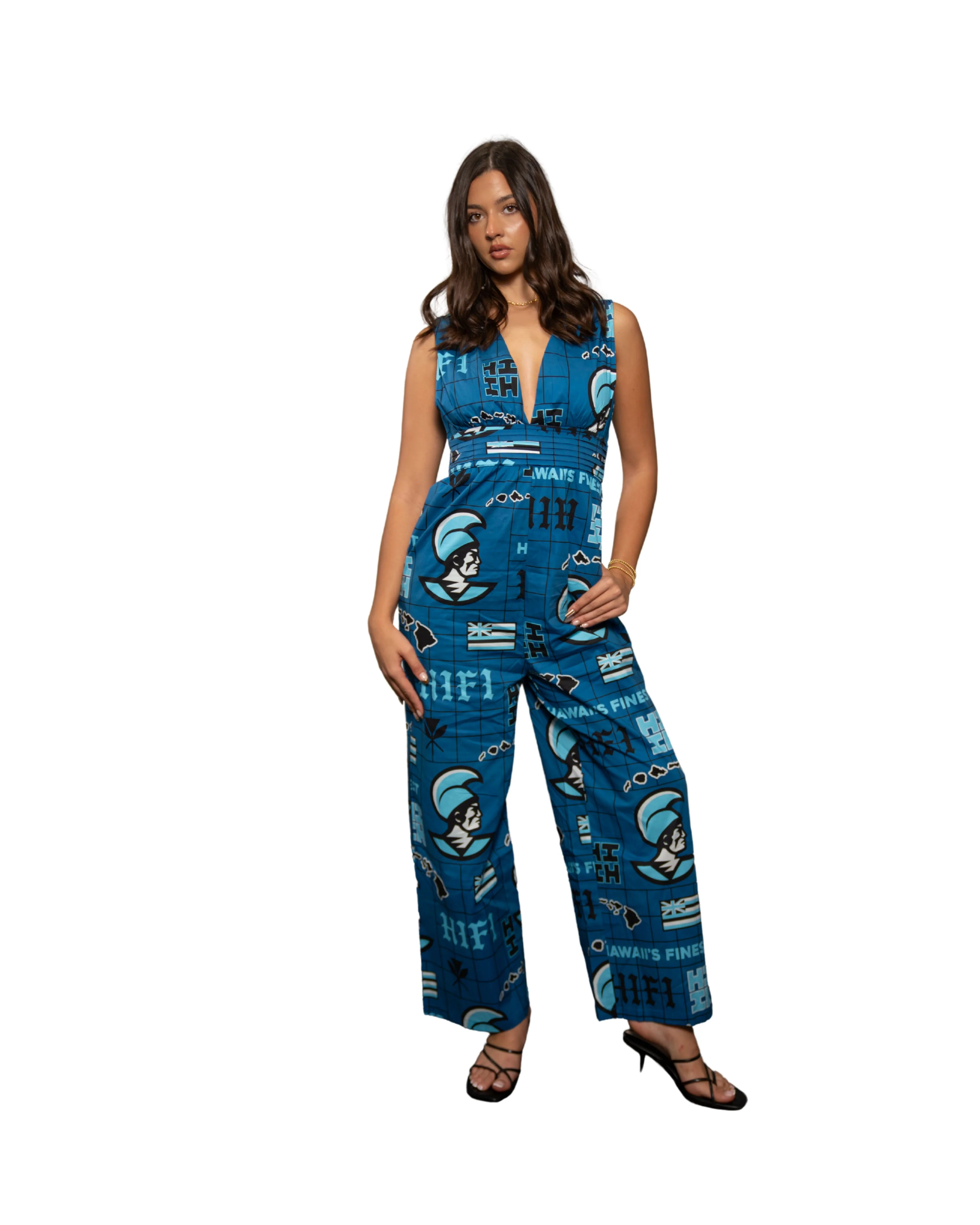 KOA ALOHA WOMEN'S BLUE V-NECK JUMPSUIT