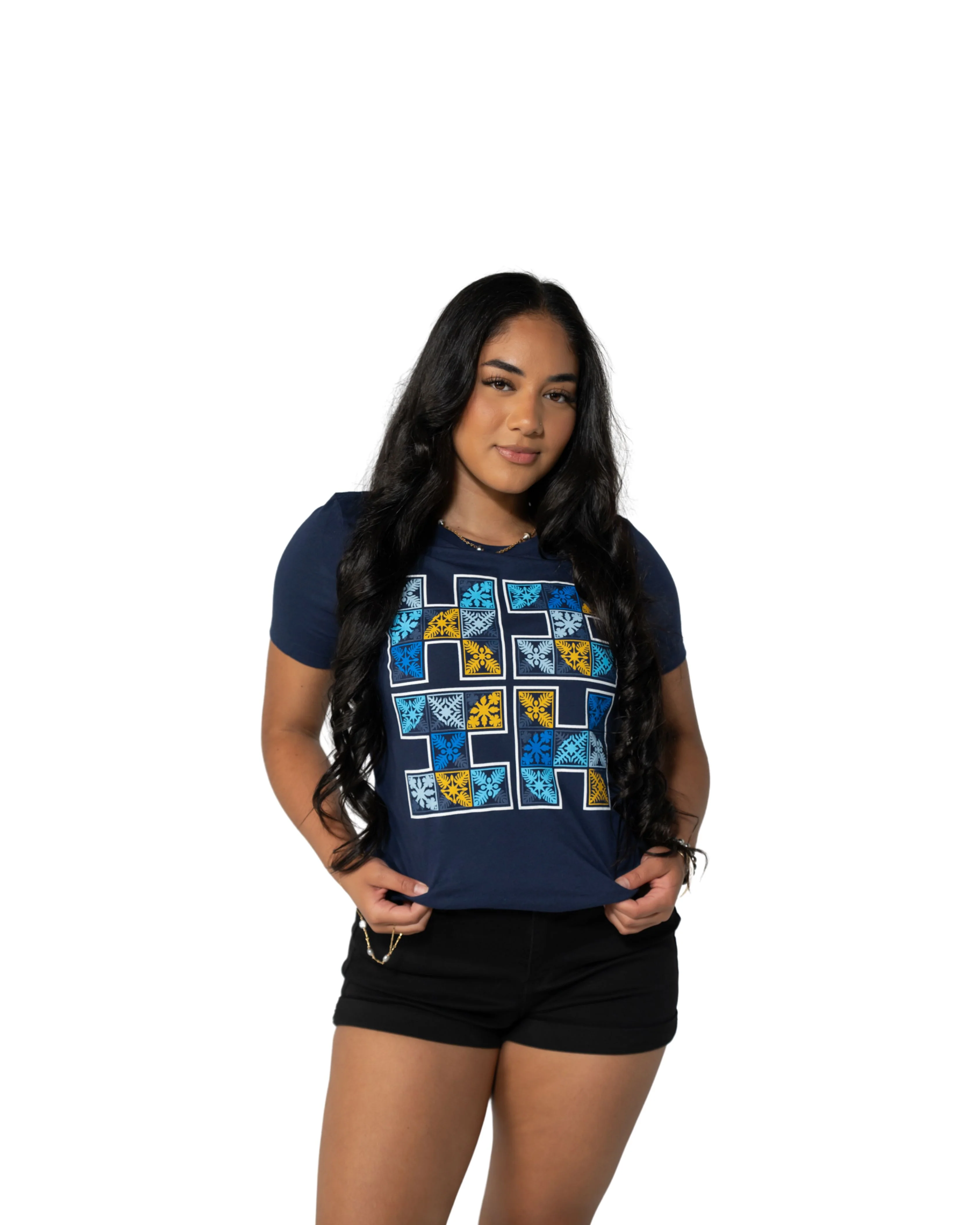 WOMEN'S QUILT LOGO NAVY TOP